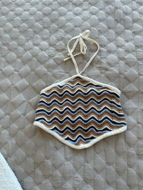 Crochet Chevron Halter Top in Cream, Brown, Black, and Blue